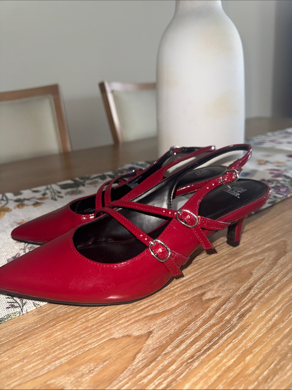 Red Patent Slingback Pointed-Toe Heels